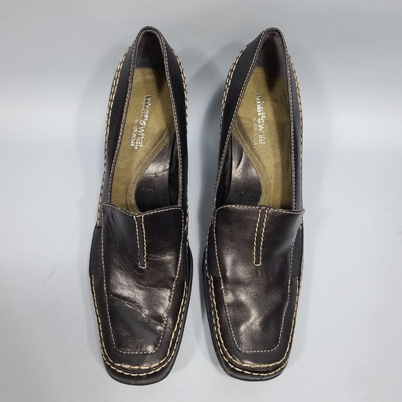 What's What By Aerosoles Trip Stick Women’s Slip On Black Leather Heels Size 8M - Picture 3 of 11